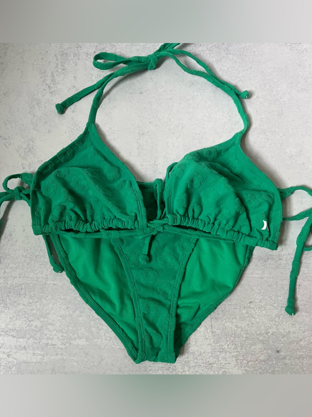 HURLEY String Bikini Set Large Green Terry Flowers Beach